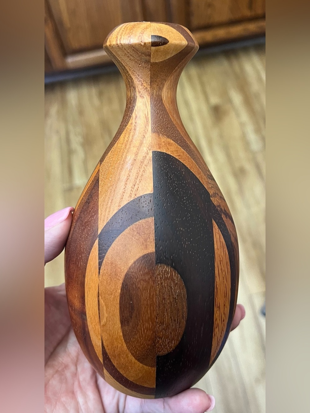 Handcrafted Two-Tone Segmented Hand turned Wooden Vase Mid century modern